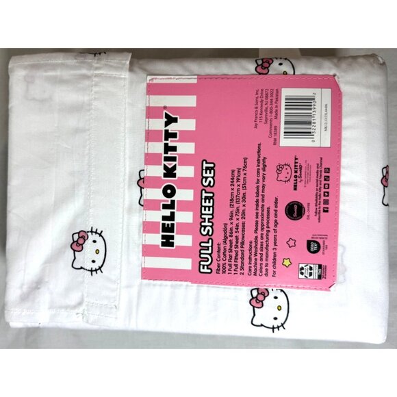 Hello Kitty Full Sheet Set 100% Cotton Includes Flat Fitted Sheets & Pillowcases - Picture 2 of 6